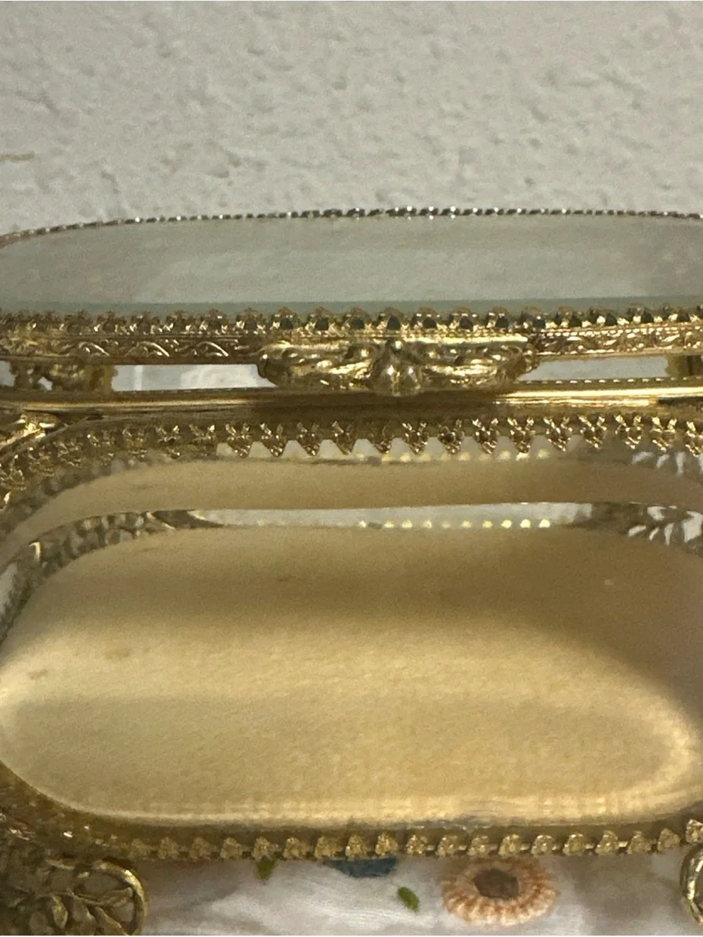 Gold Glass Jewelry Trinket Box - Elegant Decorative Jewelry Case